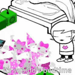 Girl Next to Bed It's Squidd's Bedtime