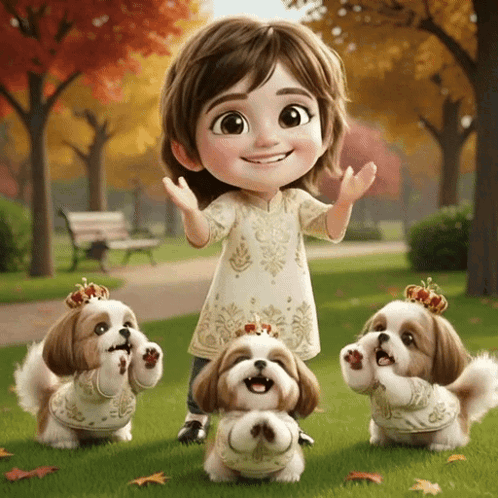 Girl Next to Crowned Shih Tzu Dogs