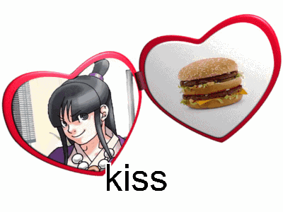 Girl Next to Hamburger With Kiss