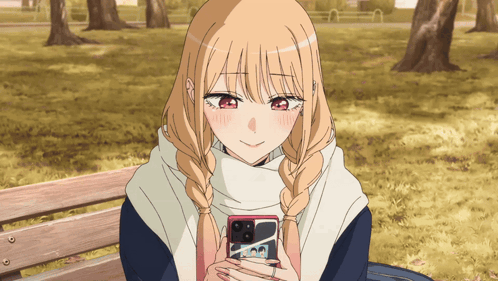 Girl on Bench Looking at Phone with aoa Case