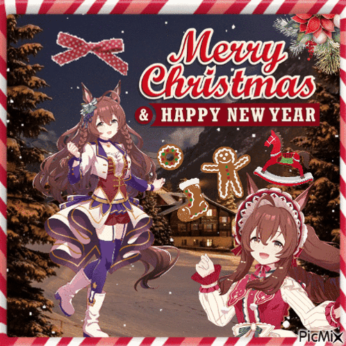 Girl On Christmas And New Year Card GIF