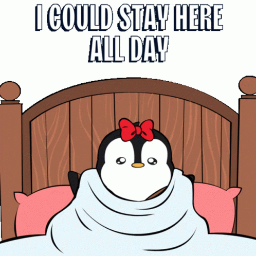 Girl Penguin Im Awake On Bed GIF