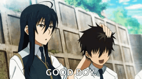 Girl Petting Boy's Head Saying Good Boy GIF