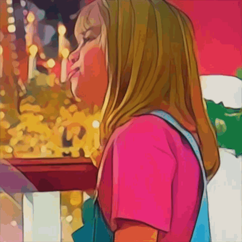Girl Pink Shirt Blue Overalls Looking Out Window