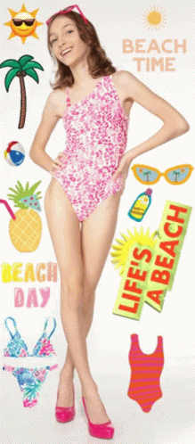 Girl Pink Swimsuit Beach Time GIF