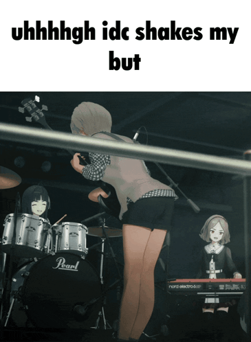 Girl Playing Guitar With Pearl Drum Set
