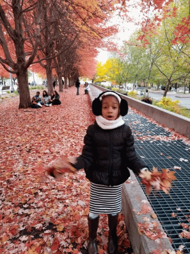 Girl Playing With Falling Leaves GIF