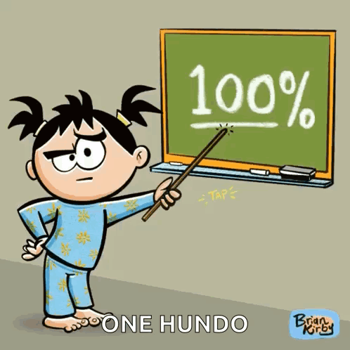 Girl Pointing at Blackboard Saying 100%