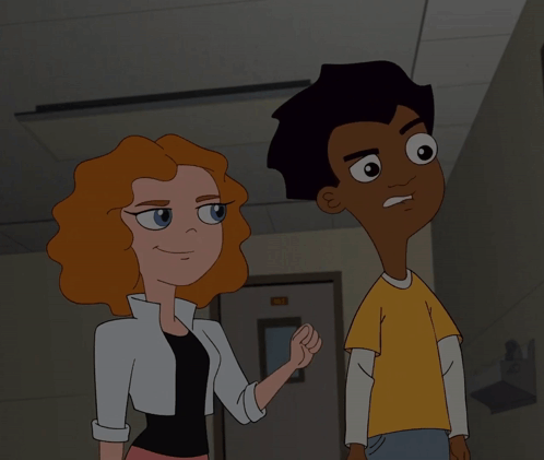 Girl Pointing at Boy's Face