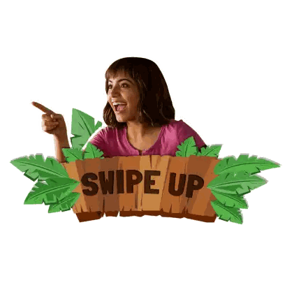 Girl Pointing at Swipe Up Sign