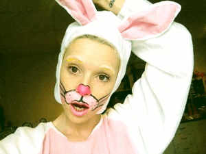 Girl Pouting Lips Wearing Easter Bunny Suit GIF