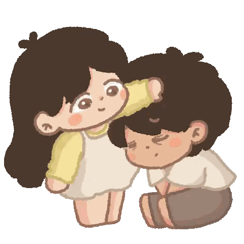Girl Putting Hand on Boy's Head