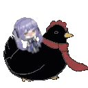 Girl Riding Black Chicken With Red Scarf