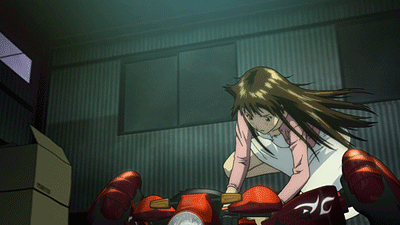 Girl Riding Red Motorcycle With D GIF