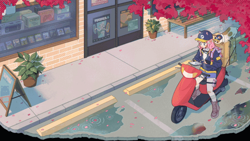 Girl Riding Scooter Near Pokemon Store GIF