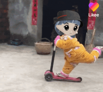 Girl Riding Scooter with Like Button