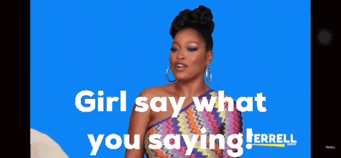 Girl Saying What on Blue Background