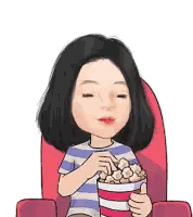 Girl Sitting and Eating Popcorn