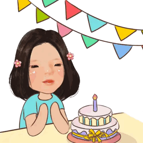 Girl Sitting at Birthday Cake