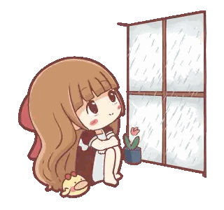 Girl Sitting by Window Looking Out
