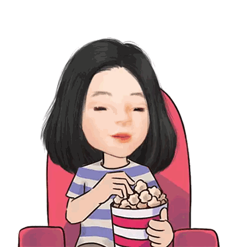 Girl Sitting in Red Chair Eating Popcorn