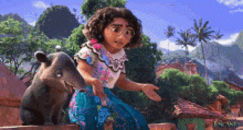 Girl Sitting Next to Cartoon Animal