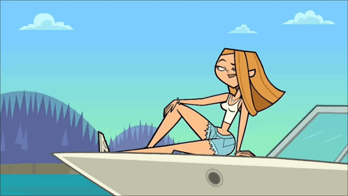 Girl Sitting on Boat with Mountains