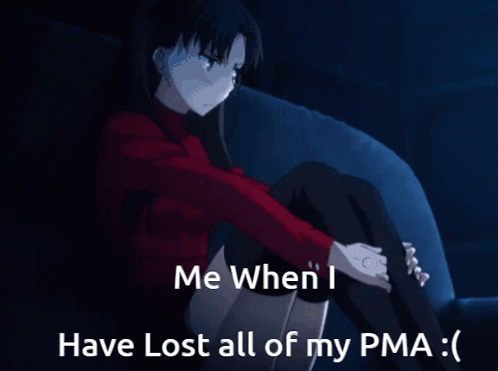 Girl Sitting on Couch Saying Me When I Have Lost All of My PMA