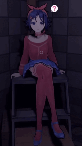 Girl Sitting On Stool With Question Mark GIF