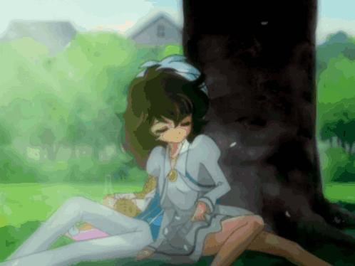 Girl Sitting Under Tree With Cup of Coffee