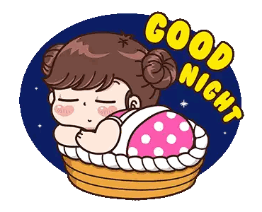 Girl Sleeping in Basket Saying Good Night
