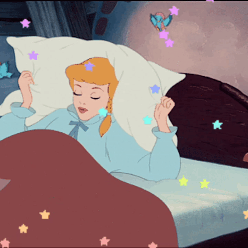 Girl Sleeping In Bed With Stars GIF