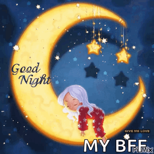 Girl Sleeping On Crescent Moon Good Night My BFF GIF
