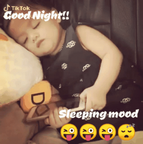 Girl Sleeping On Pillow Holding Phone Tik Tok Good Night GIF