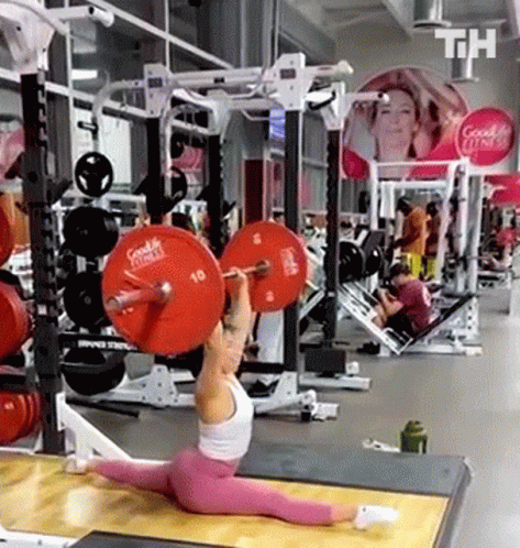 Girl Split Raising Barbell Go To The Gym GIF