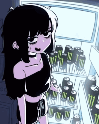 Girl Standing Before Monster Energy Drinks