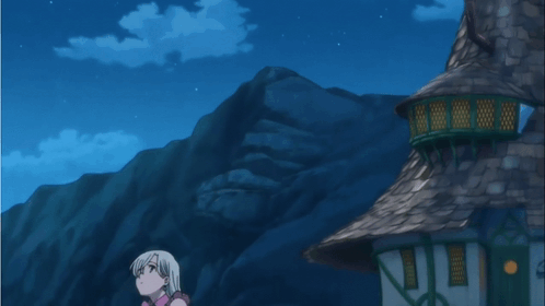 Girl Standing Before Mountain and Tower