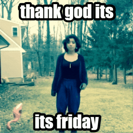 Girl Standing in Front of House Saying Thank God It's Friday