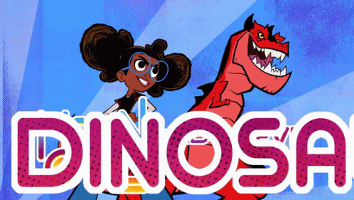 Girl Standing Next to Red Dinosaur
