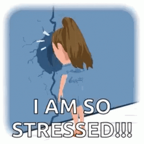 Girl Standing With Head In Hands And Stress Text GIF