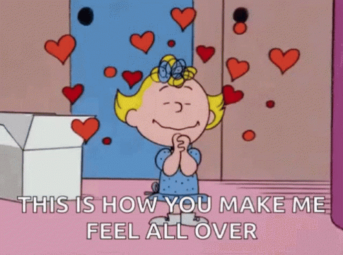 Girl Surrounded By Hearts Saying How You Make Me Feel GIF