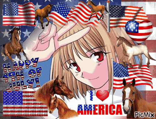 Girl Surrounded By Horses Happy 4Th Of July GIF