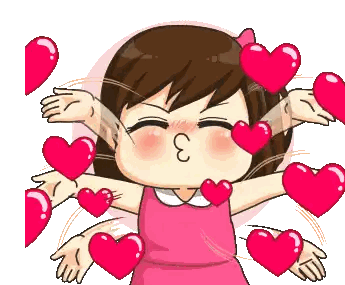 Girl Surrounded by Pink Hearts