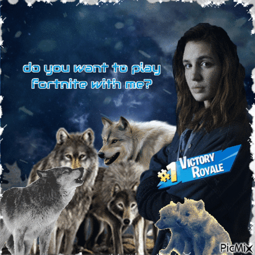 Girl Surrounded By Wolves Victory Royale Sticker GIF