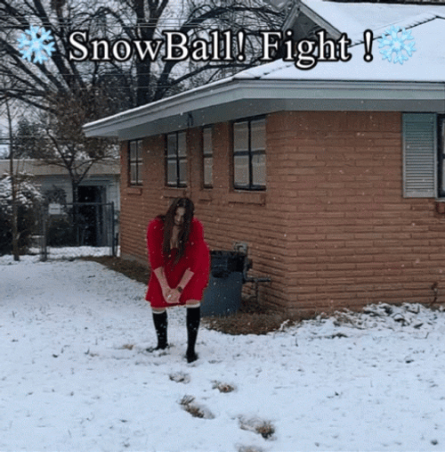 Girl Toss Snowball Fight GIF