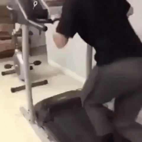 Girl Tripping On The Treadmill GIF