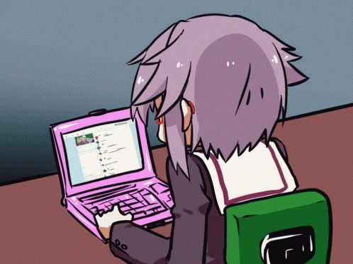 Girl Using Pink Laptop With Facebook Open