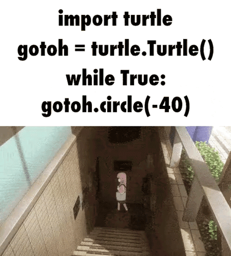 Girl Walking Down Stairs Next To Import Turtle Gotoh = Turtle.turtle Sign GIF