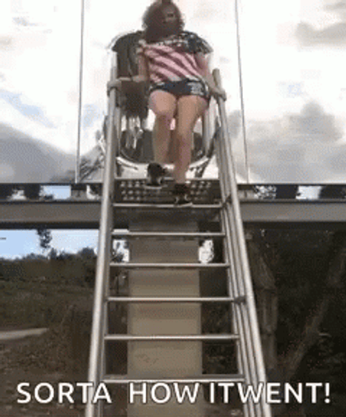 Girl Wearing American Flag Shirt Falling Down Stairs GIF