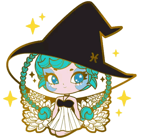 Girl Wearing Black Witch Hat with Fish